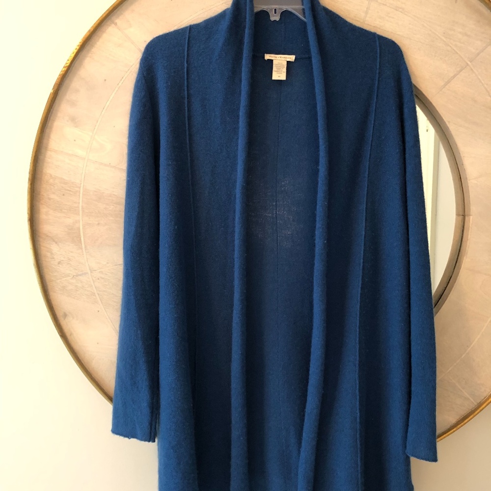White + Warren Cashmere Featherlight Cardigan (Cobalt Blue, Size M)
